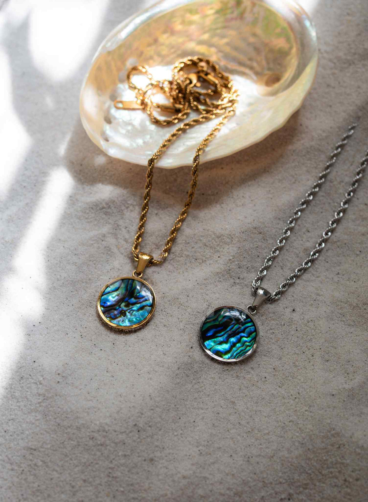 2er SET ABALONIA Rund | Edelstahlkette Gold / Silber