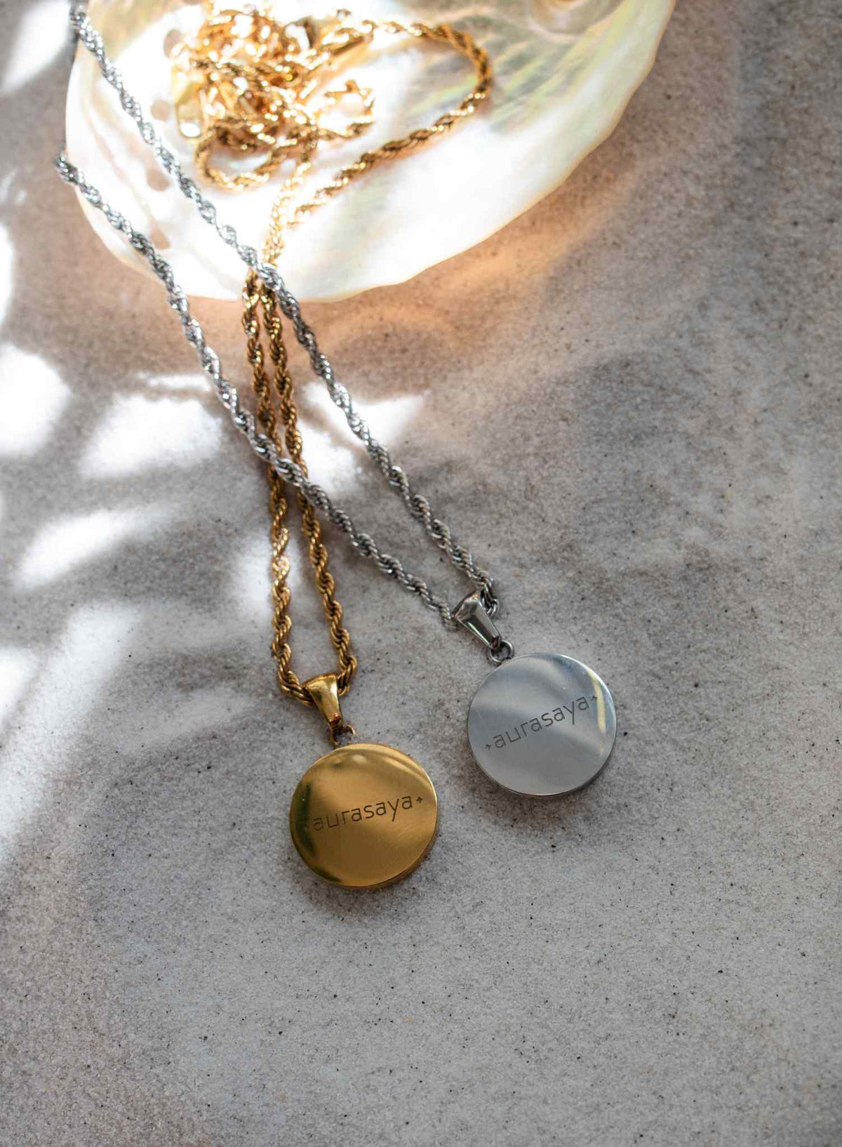 2er SET ABALONIA Rund | Edelstahlkette Gold / Silber