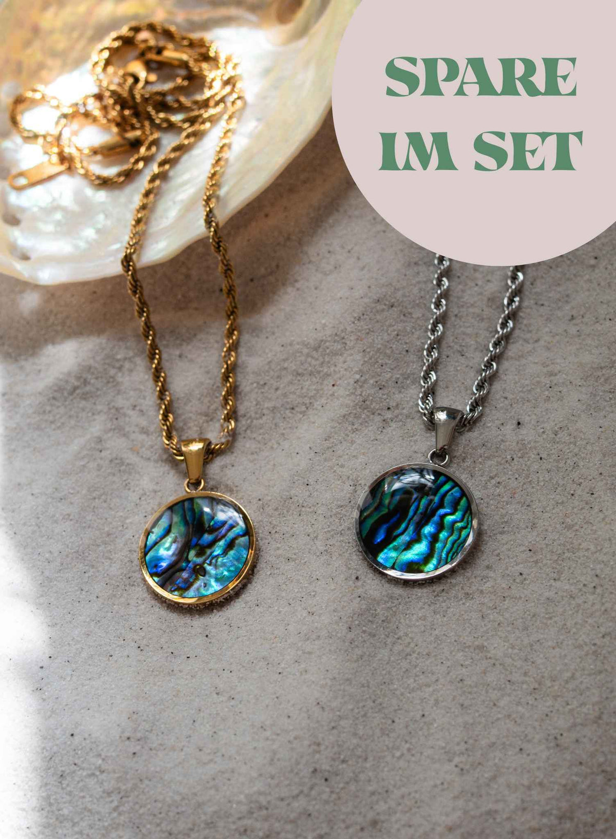 2er SET ABALONIA Rund | Edelstahlkette Gold / Silber
